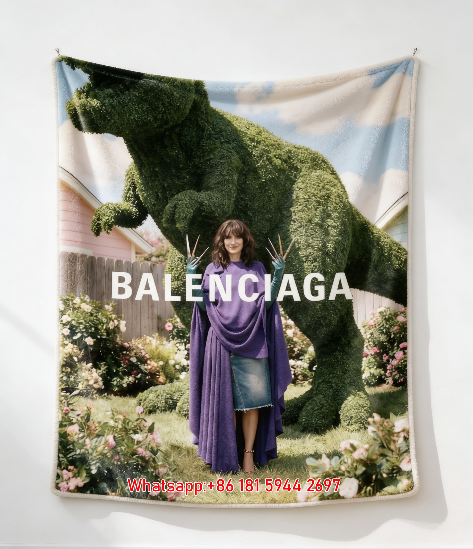 Balenciaga Purple Cape Dinosaur Topiary Flannel Sofa Throw Blanket BA221